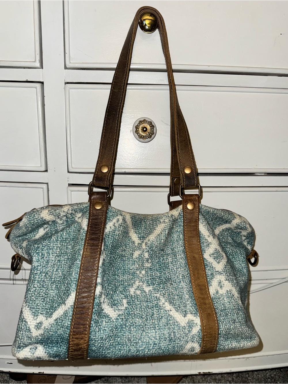 Myra bag brand Blue small duffle bag w/leather straps